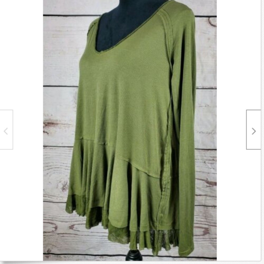 Free People Long Sleeve T Shirt Green V Neck Oversized Relaxed Fit Top Boho Chic - Picture 6 of 7